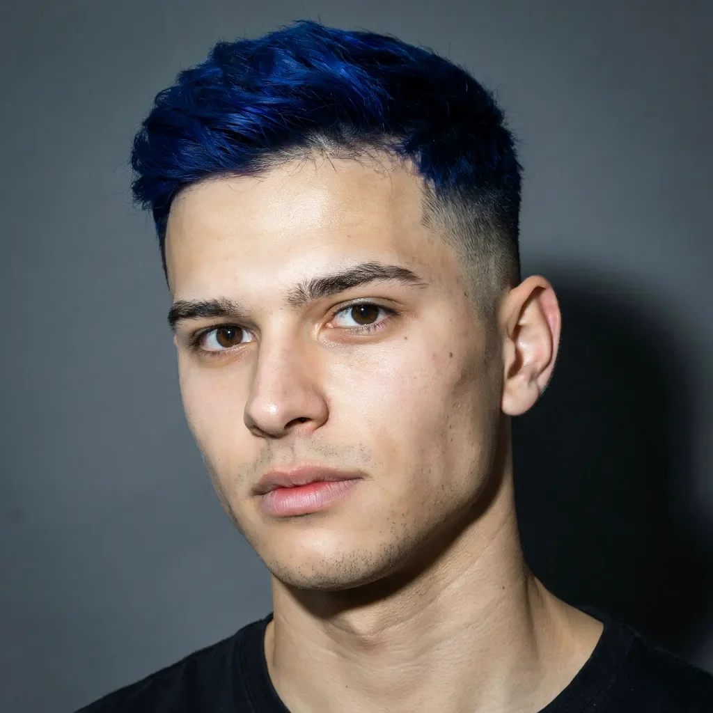 bold color contrast against a tight mid fade