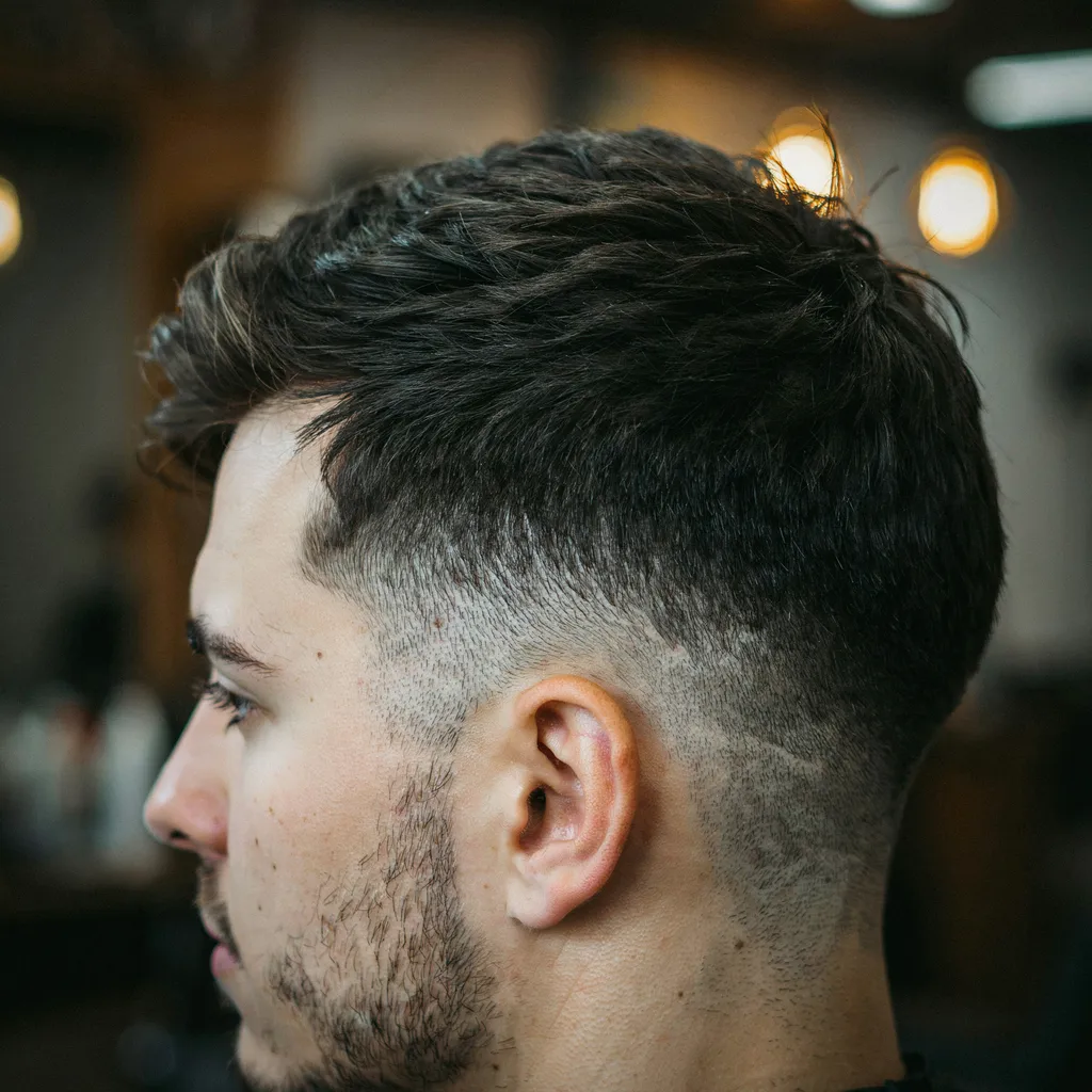 Macro close-up of a fade haircut blend showing gradient depth and texture