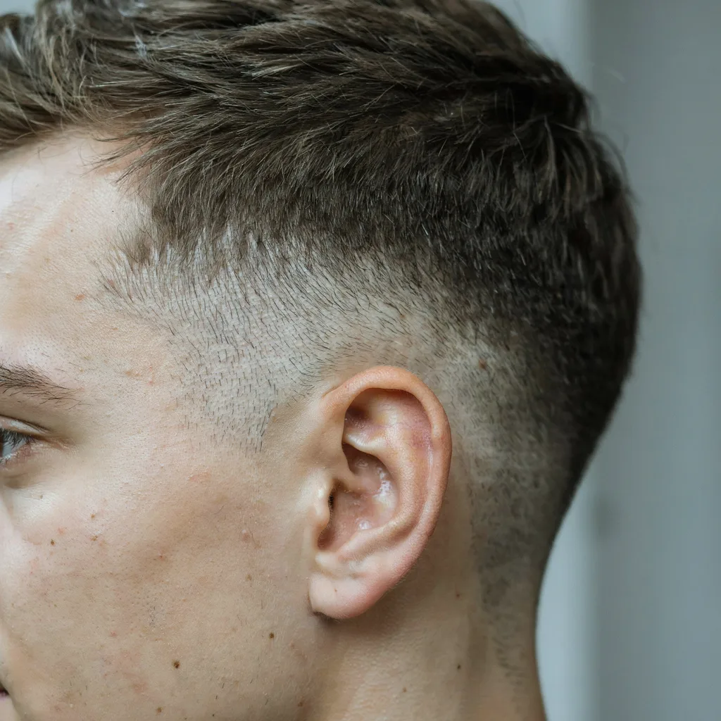 Close-up of a smooth gradual fade blend at the temple