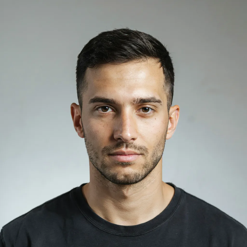 Front facing portrait of a man with a clean fade haircut