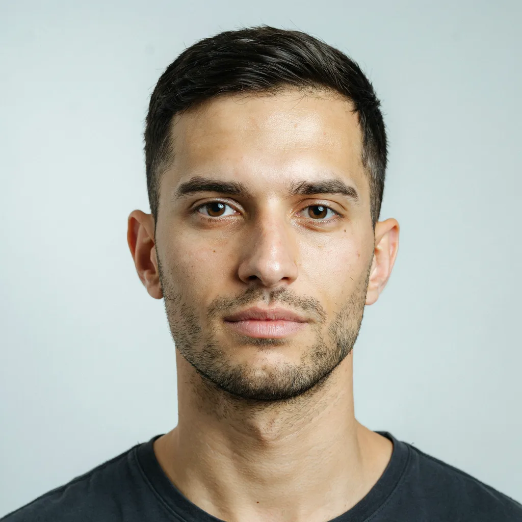 Front facing portrait of a man with a fade haircut
