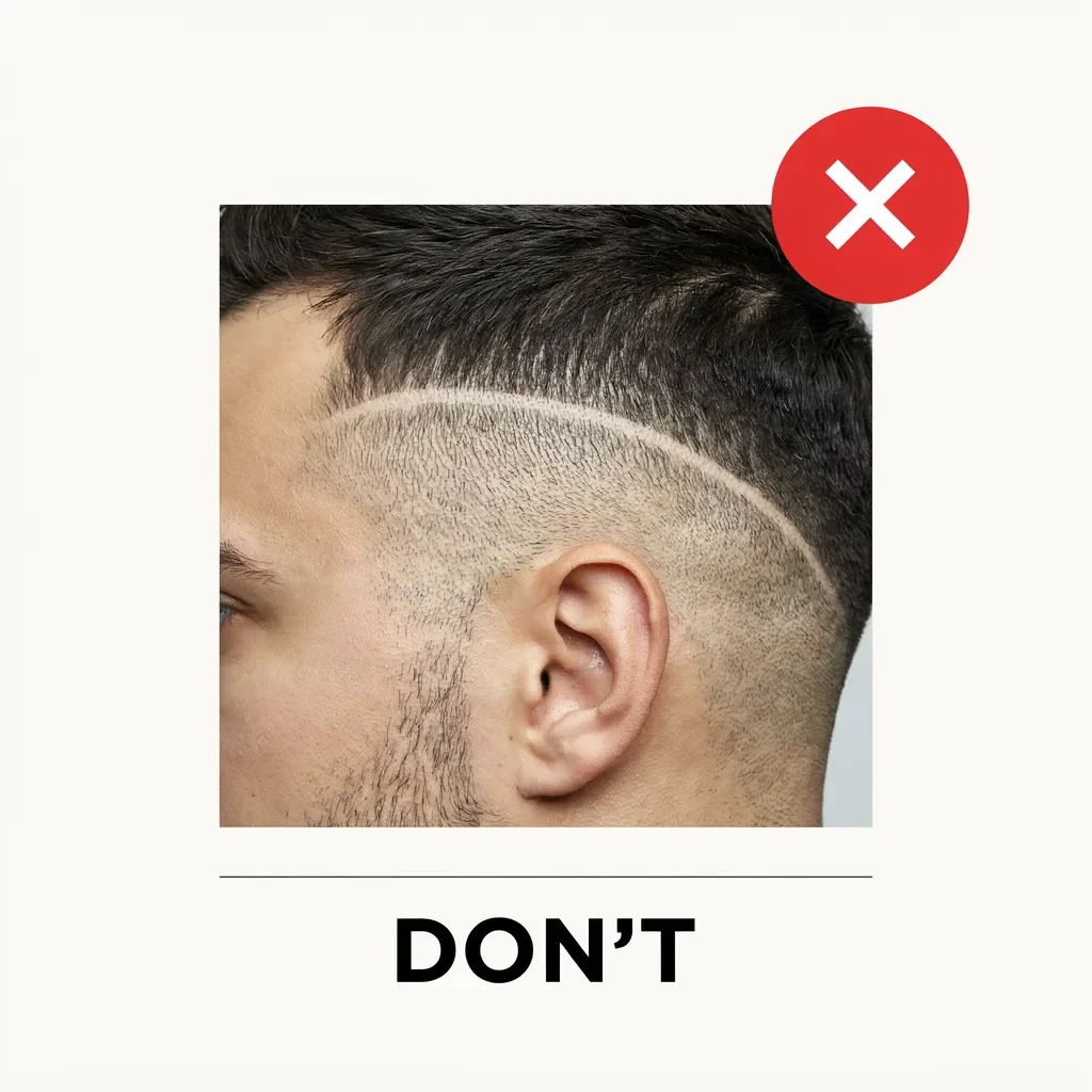 Fade haircut showing a hard horizontal line mistake