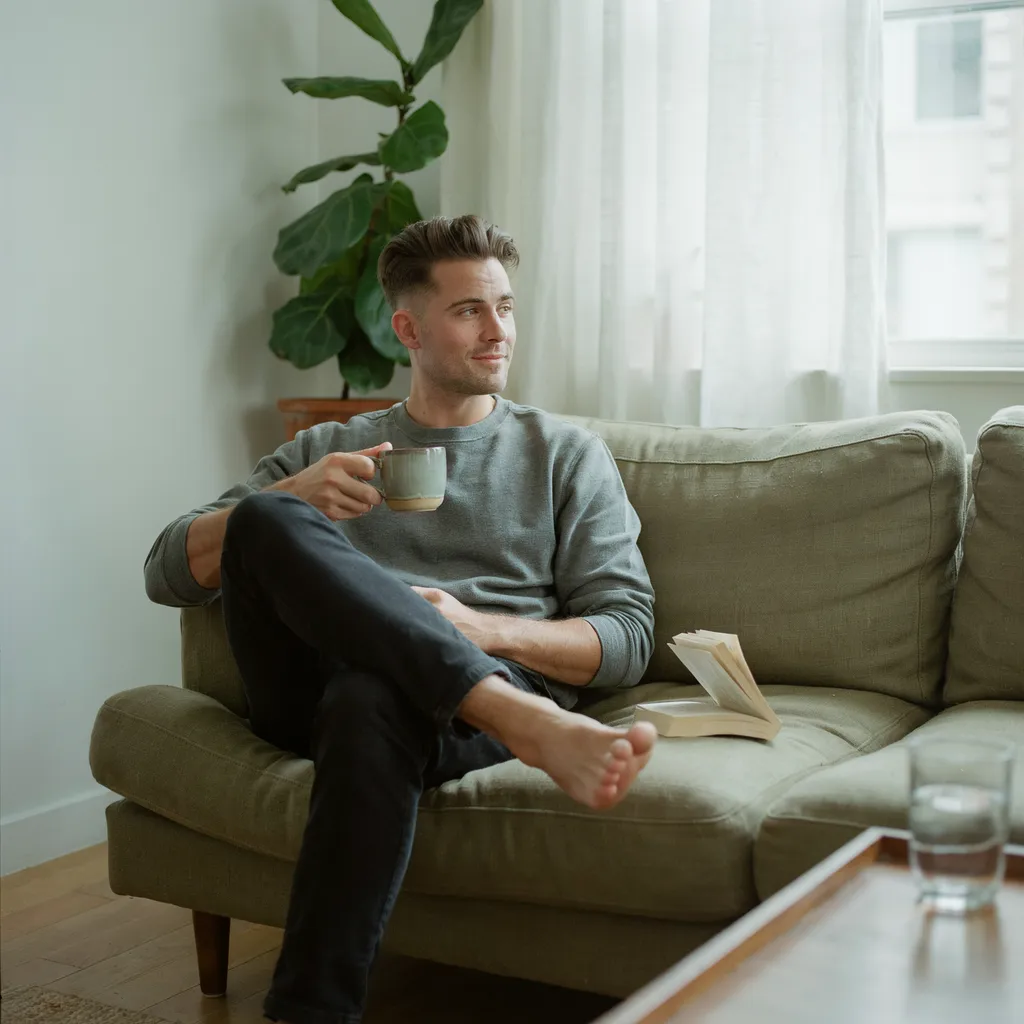 Relaxed man with a slightly grown out fade haircut