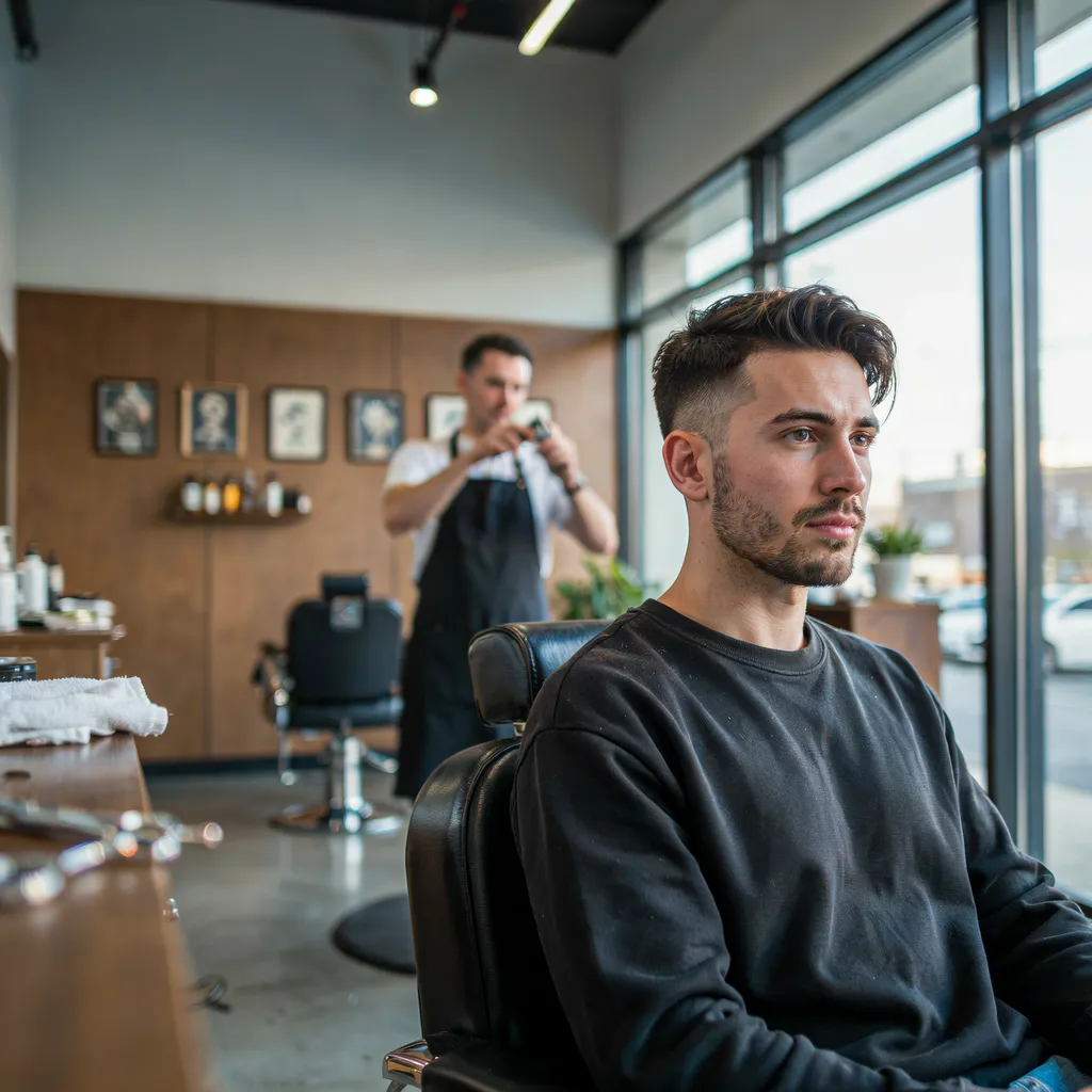 Man with a faded undercut, disconnected top blending into a tight fade