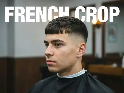 mid fade french crop haircut with a short textured fringe