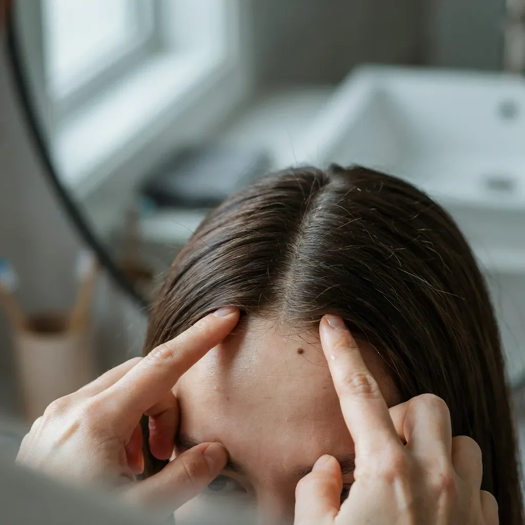 finger styling a middle part for curtains