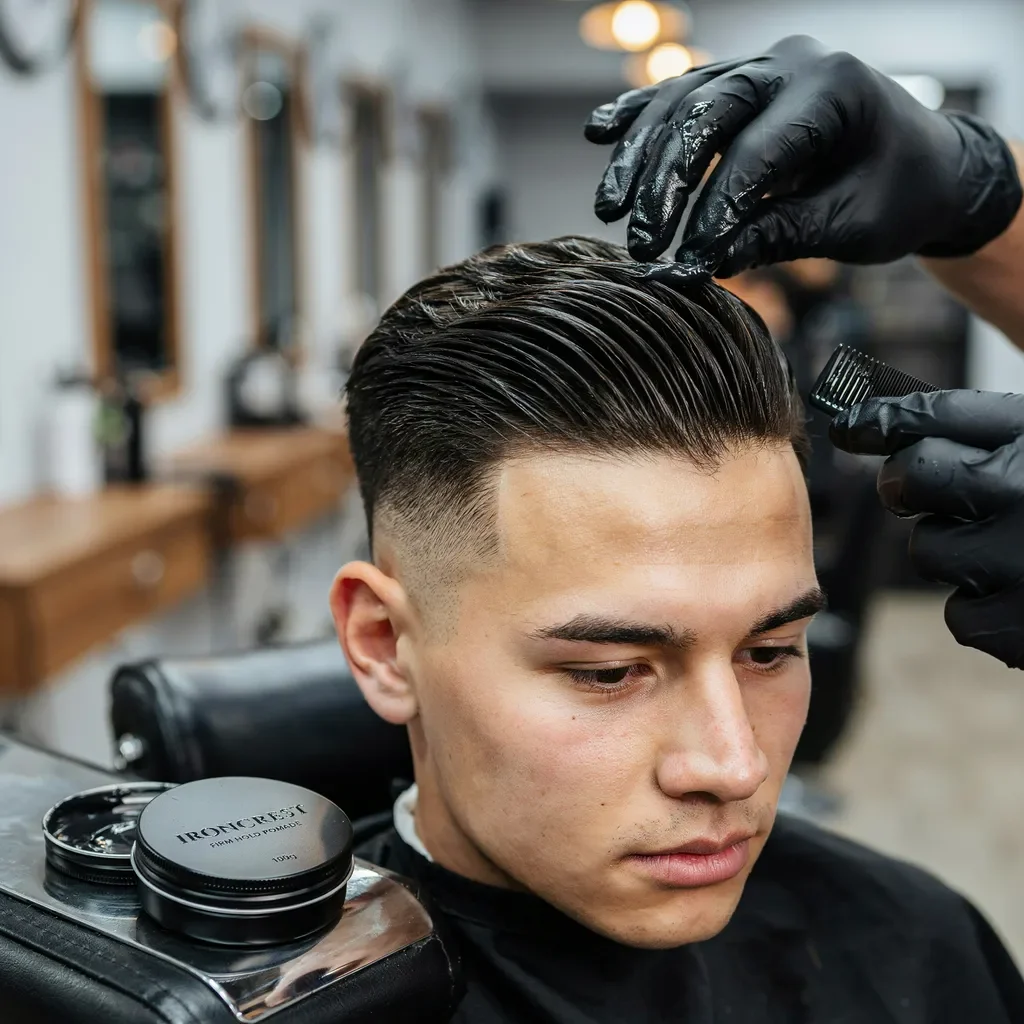firm hold pomade applied to silky hair