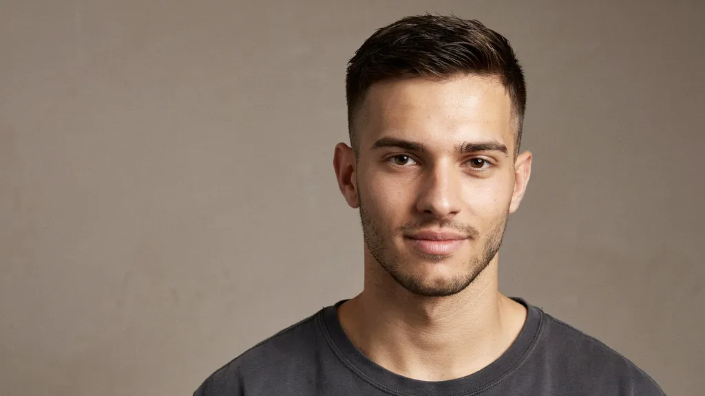 Confident young man with a fresh clean mid fade haircut