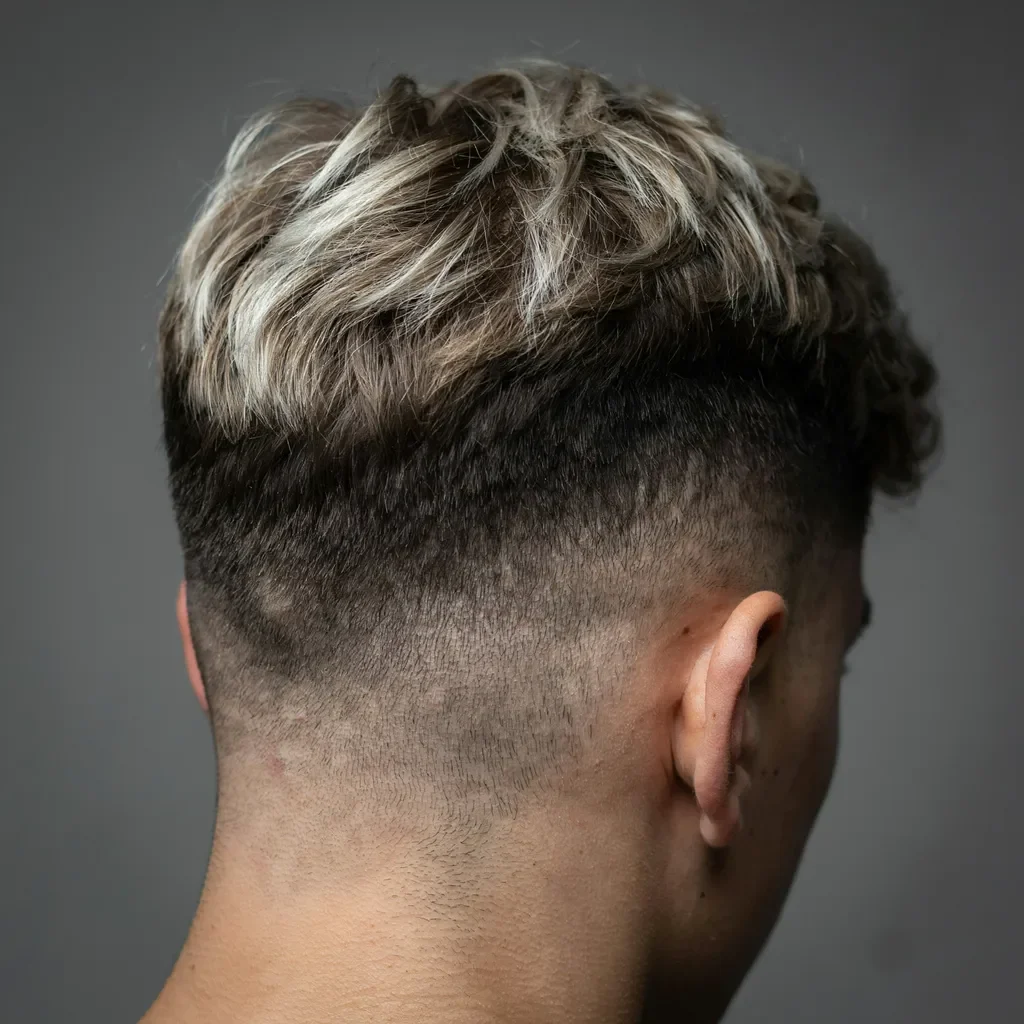 lightened tips detail on a textured mid fade top