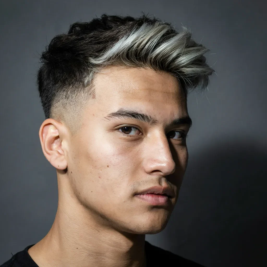 dramatic bold frosted tips with a mid fade