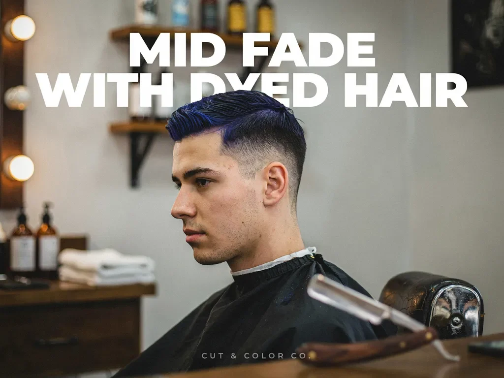 mid fade haircut with dyed colored hair on top