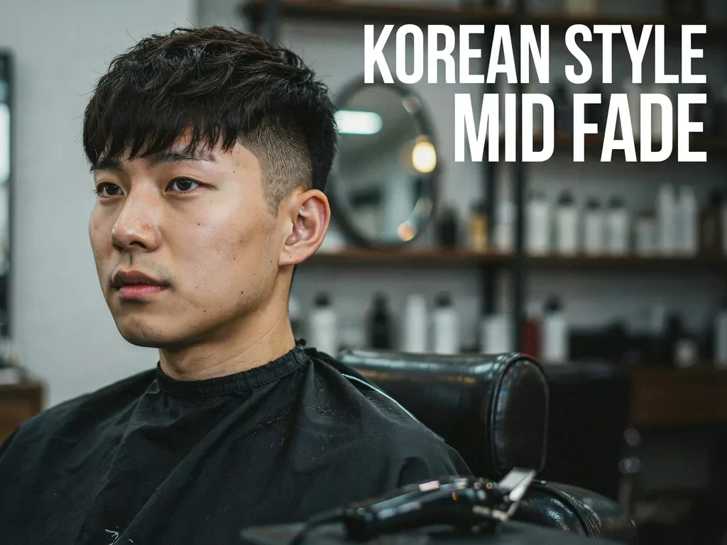korean style mid fade haircut with soft fringe