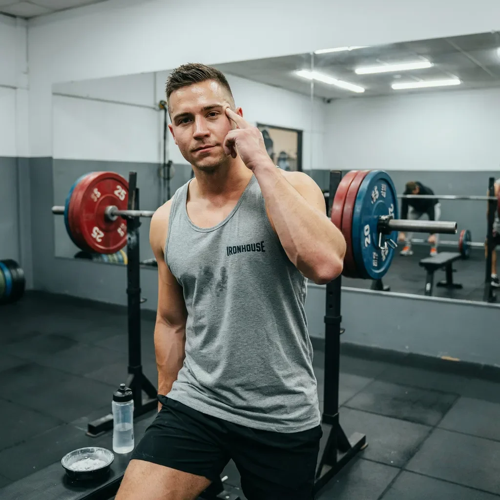 crew cut mid fade holding up during a workout