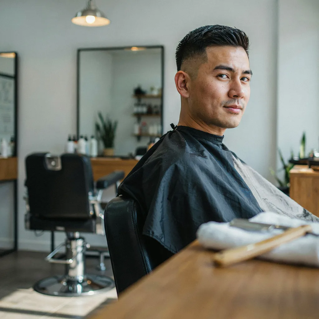 Confident portrait of a man with a freshly finished sharp fade haircut