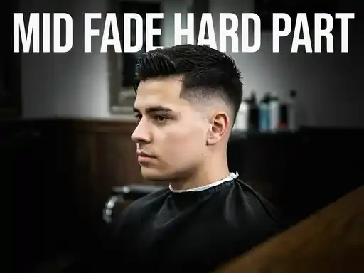 mid fade haircut with a hard part line shaved in