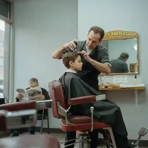 barber patiently cutting a young child fade