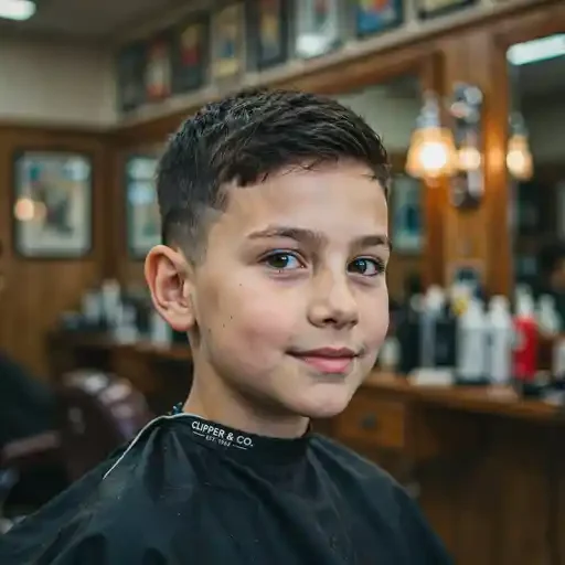 simple crew cut mid fade for a little boy