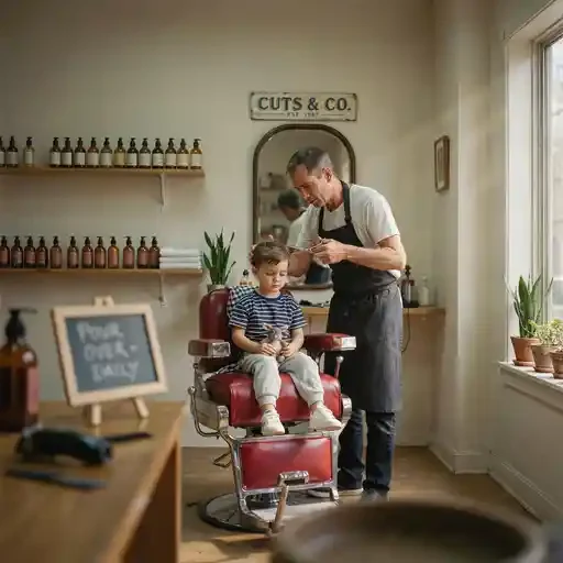 child sitting for a first fade haircut