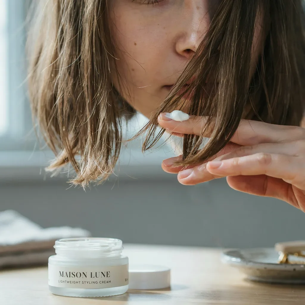 light cream applied to curtain bangs