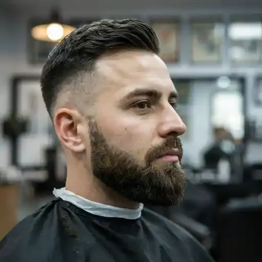 beard connected cleanly into a mid fade