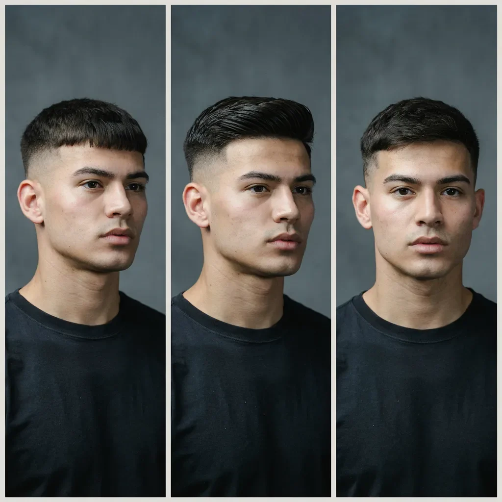 fringe crop side part and flat top mid fade styles for long face