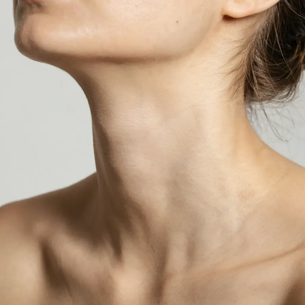 gradual taper neckline blending into skin