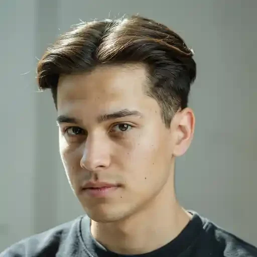 long hair swept back over a tight mid fade