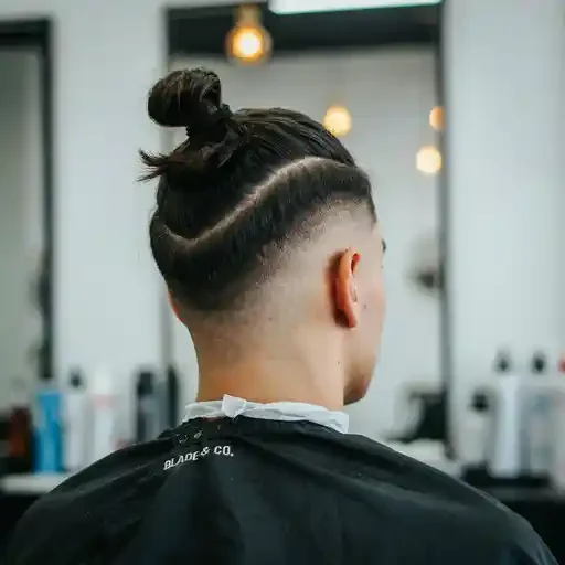 high man bun with a tight mid fade