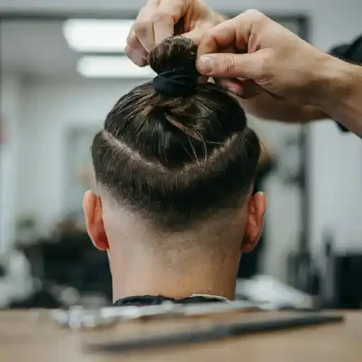 tying a secure man bun with a thick hair tie