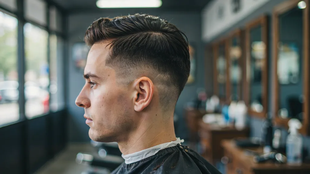 Man with a perfectly balanced mid fade haircut, side profile