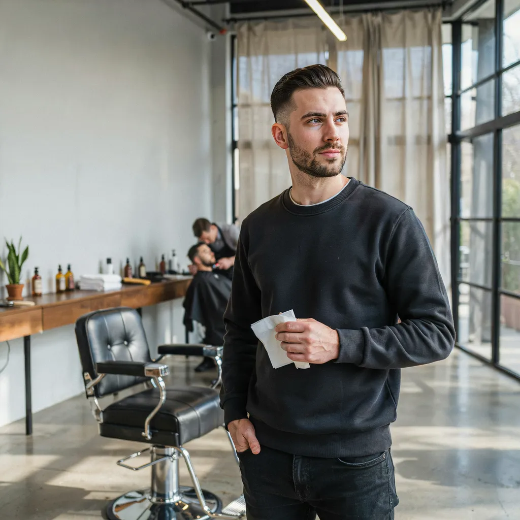 Confident man with a well-groomed haircut in a barbershop