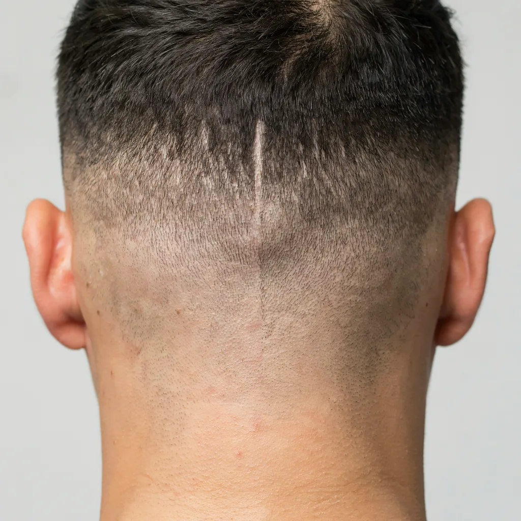 Close-up comparing the bottom finish depth of a fade haircut
