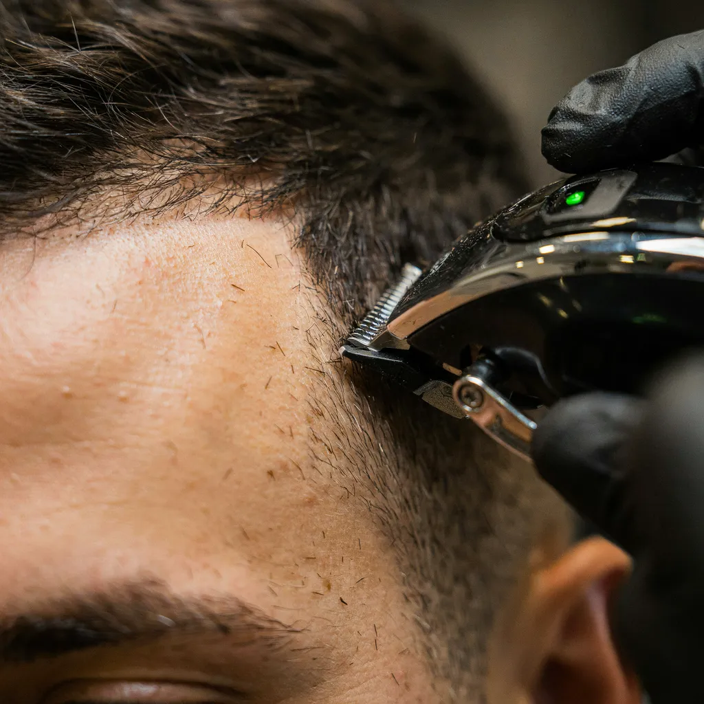 Clippers fading hair at the temple for a mid fade