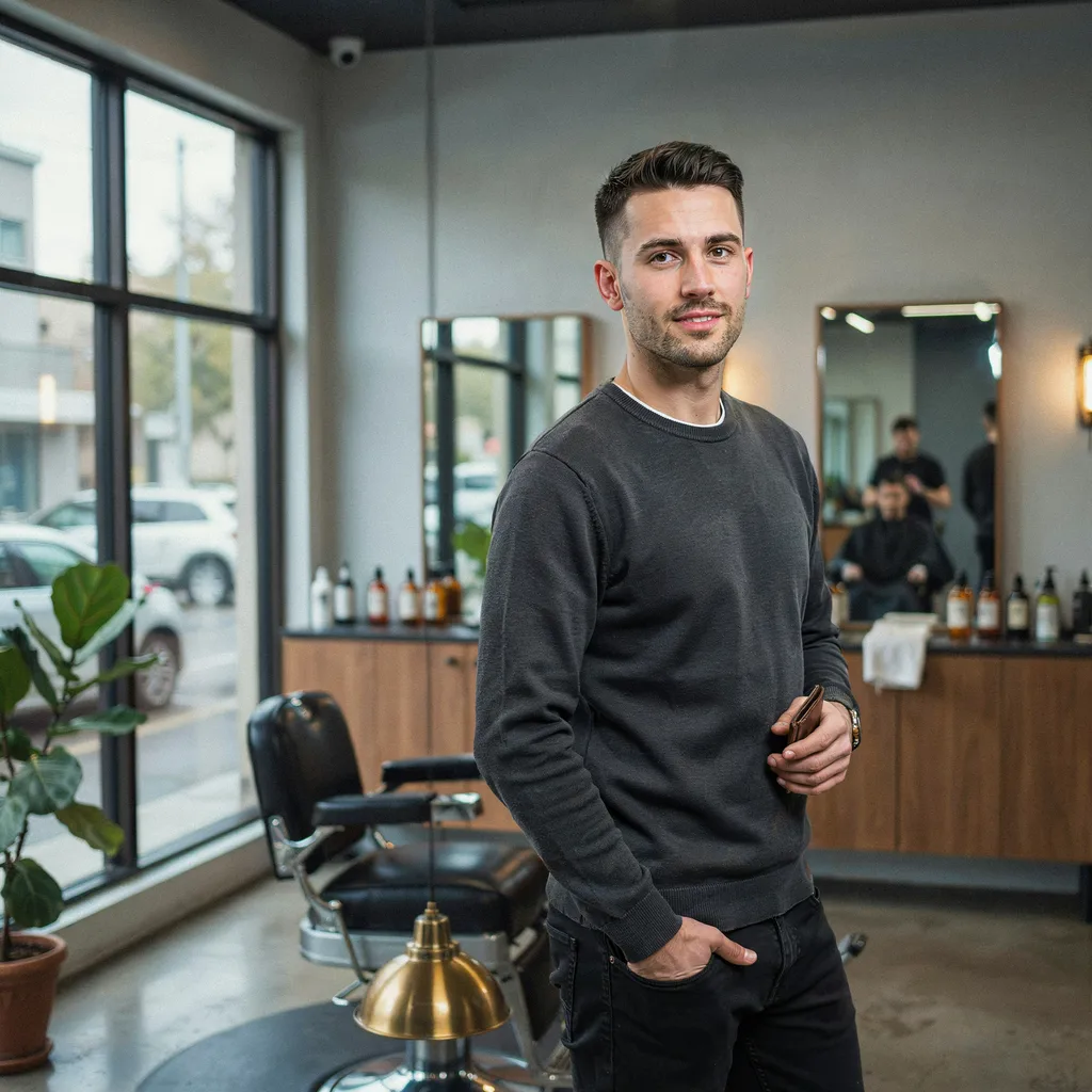 Confident man with a well-groomed haircut in a barbershop