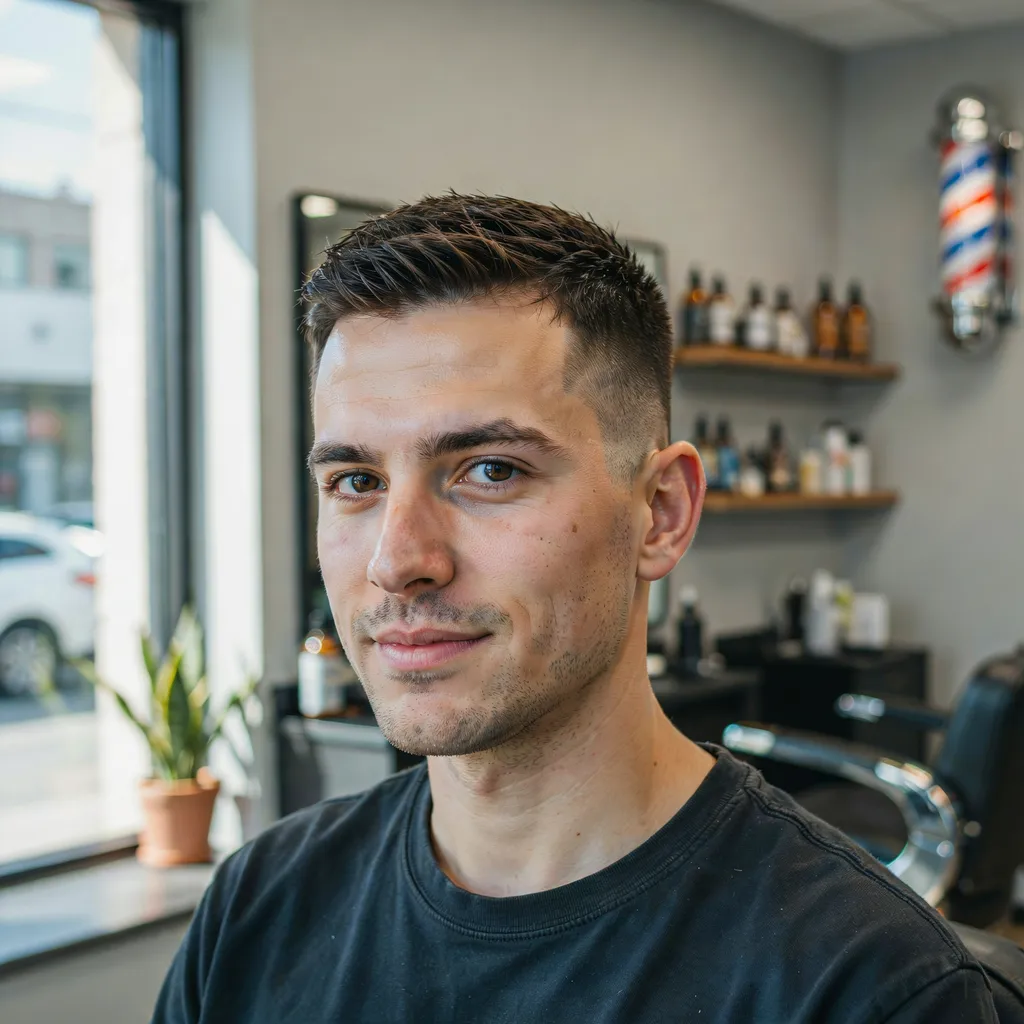 Confident portrait of a man with a sharp freshly cut mid fade