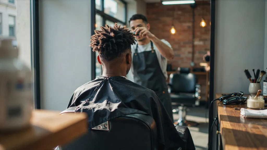Mid fade haircut on thick curly textured hair