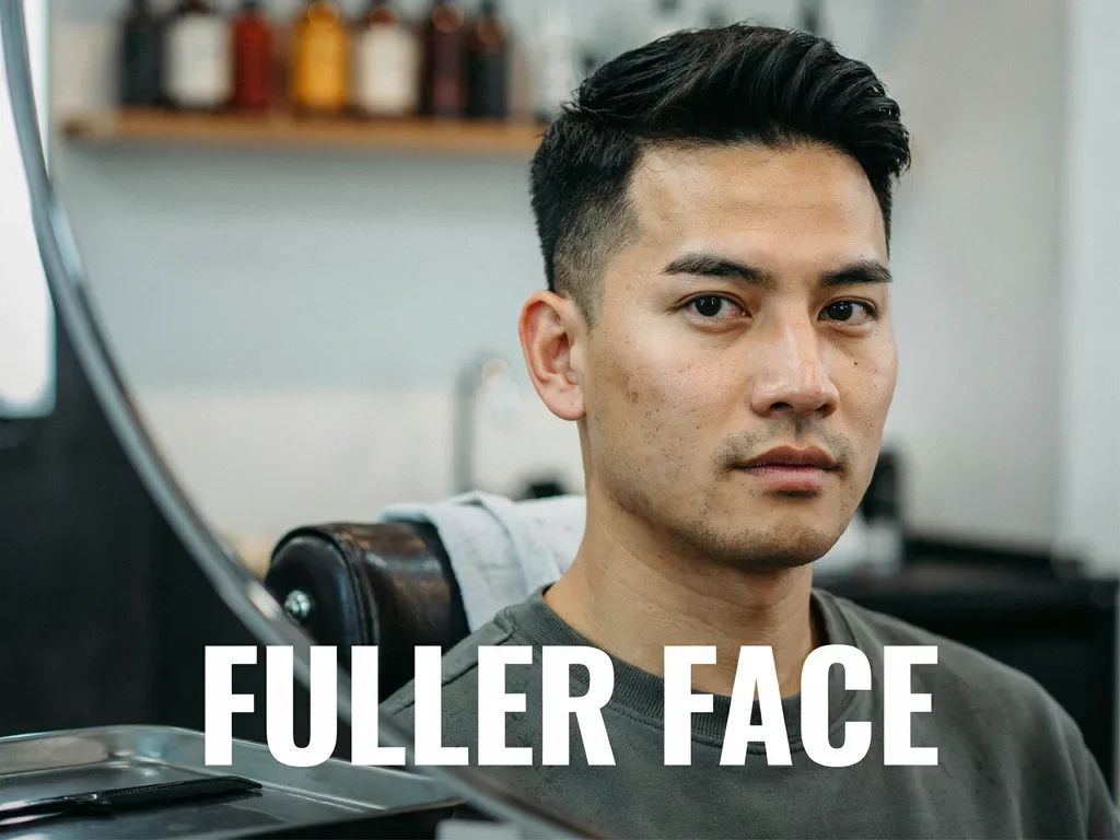 mid fade haircut styled for a fuller face shape