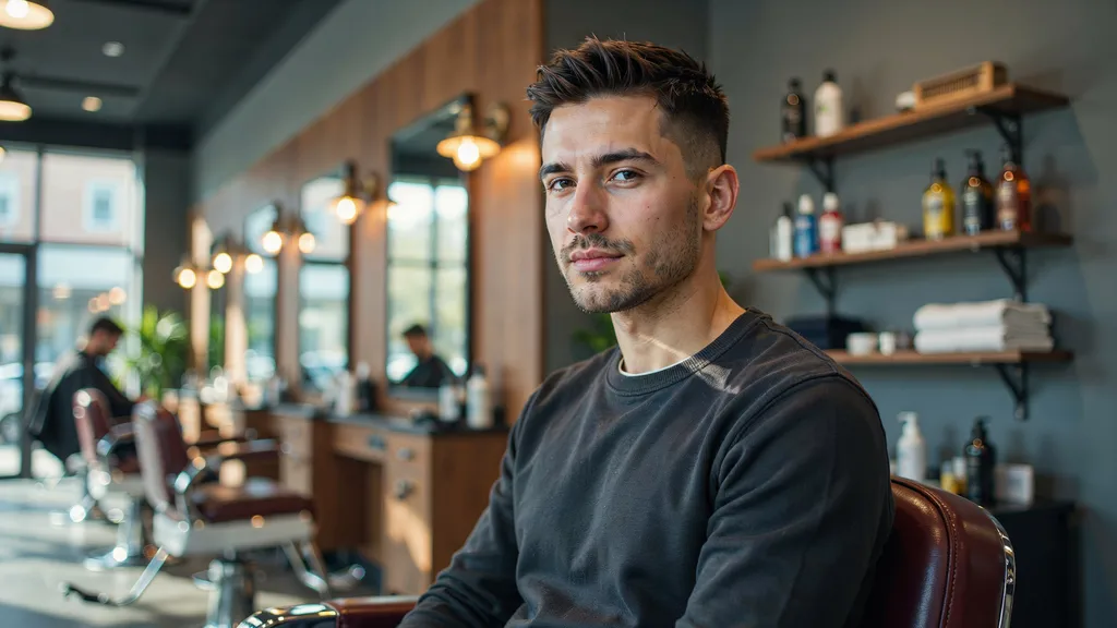 Man with a modern mid fade haircut in a barbershop