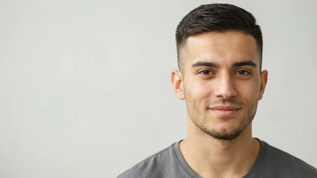 Confident young man with a fresh modern mid fade haircut