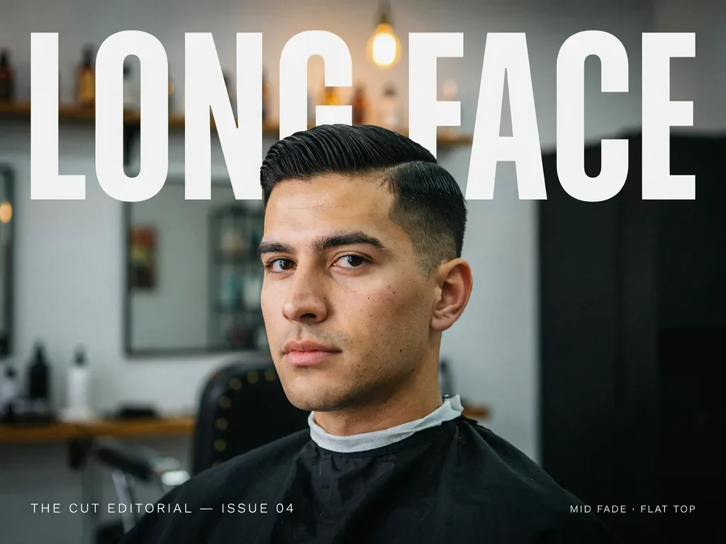 mid fade haircut styled for a long oblong face shape