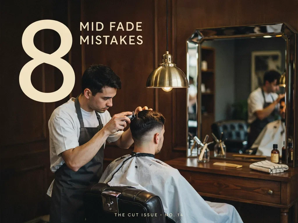 Barber fading a client's hair in a vintage barbershop