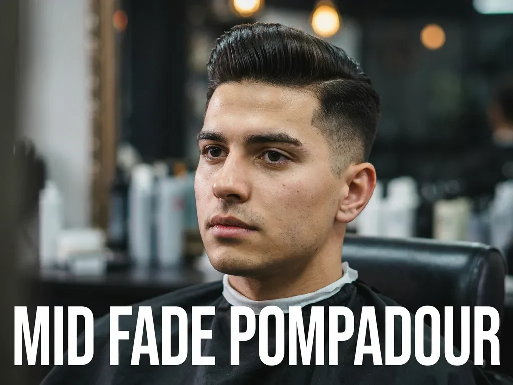 mid fade pompadour haircut with height and structure