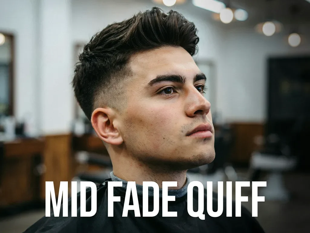 mid fade quiff haircut styled with volume at the front