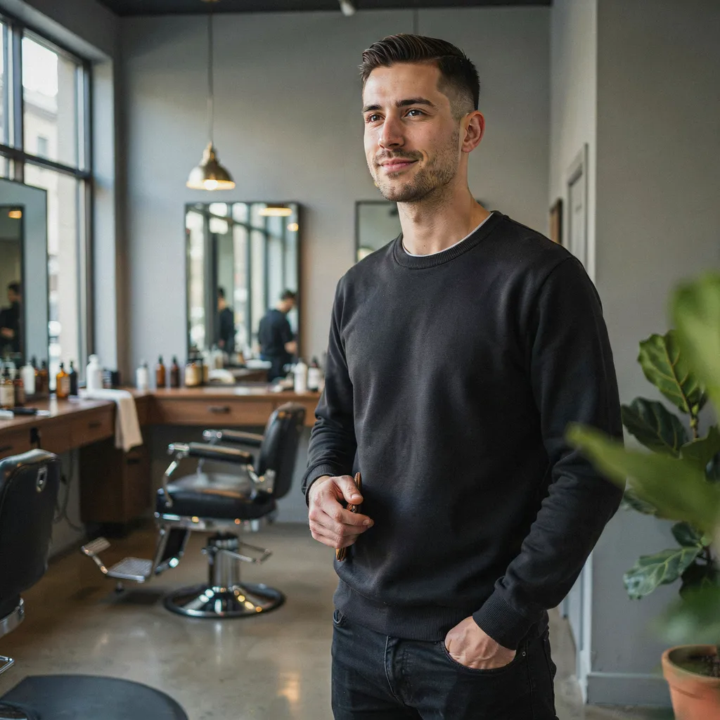 Confident man with a well-groomed haircut in a barbershop
