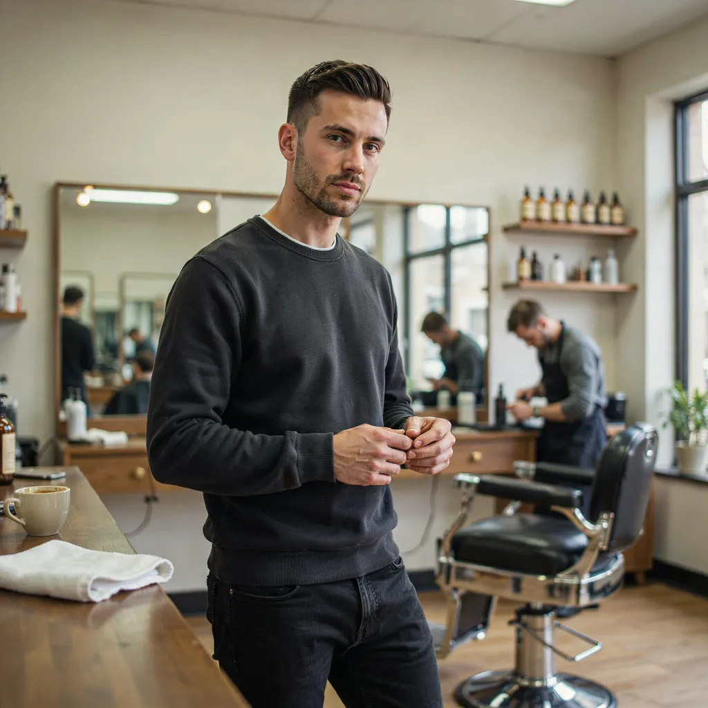 Confident man with a well-groomed haircut in a barbershop