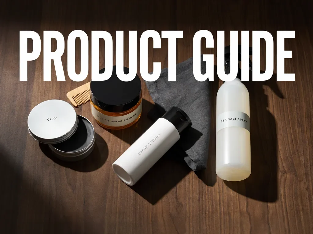 hair styling products for a mid fade haircut on a counter