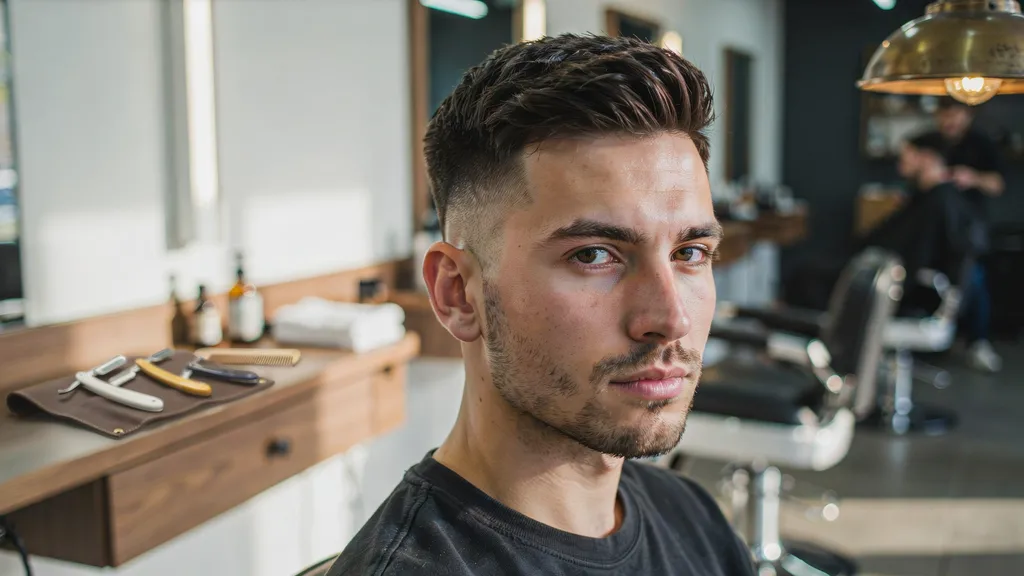Mid fade haircut flattering the face shape, front view