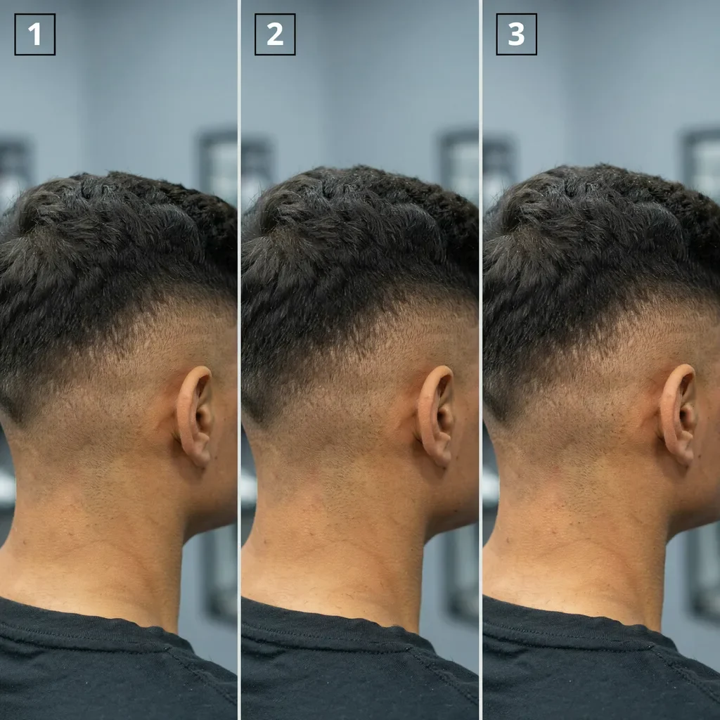 side by side timeline of a fade haircut growing out