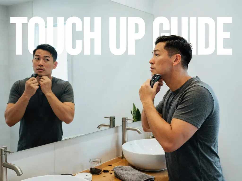 man using a trimmer for a touch up on a mid fade