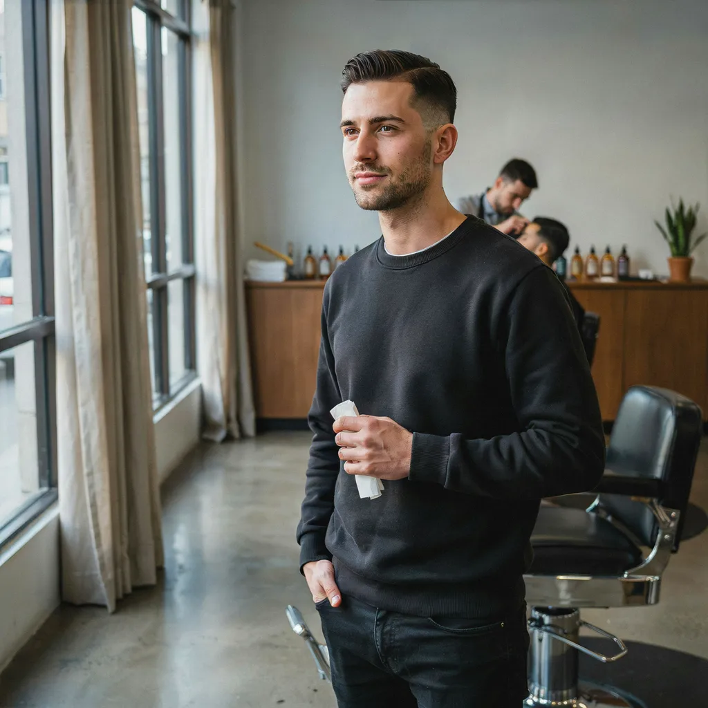 Confident man with a well-groomed haircut in a barbershop